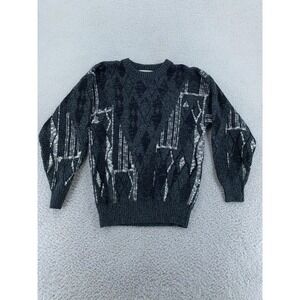 Vintage Michael Gerald Sweater Mens Small Gray Black Geometric Knit Pullover 90s